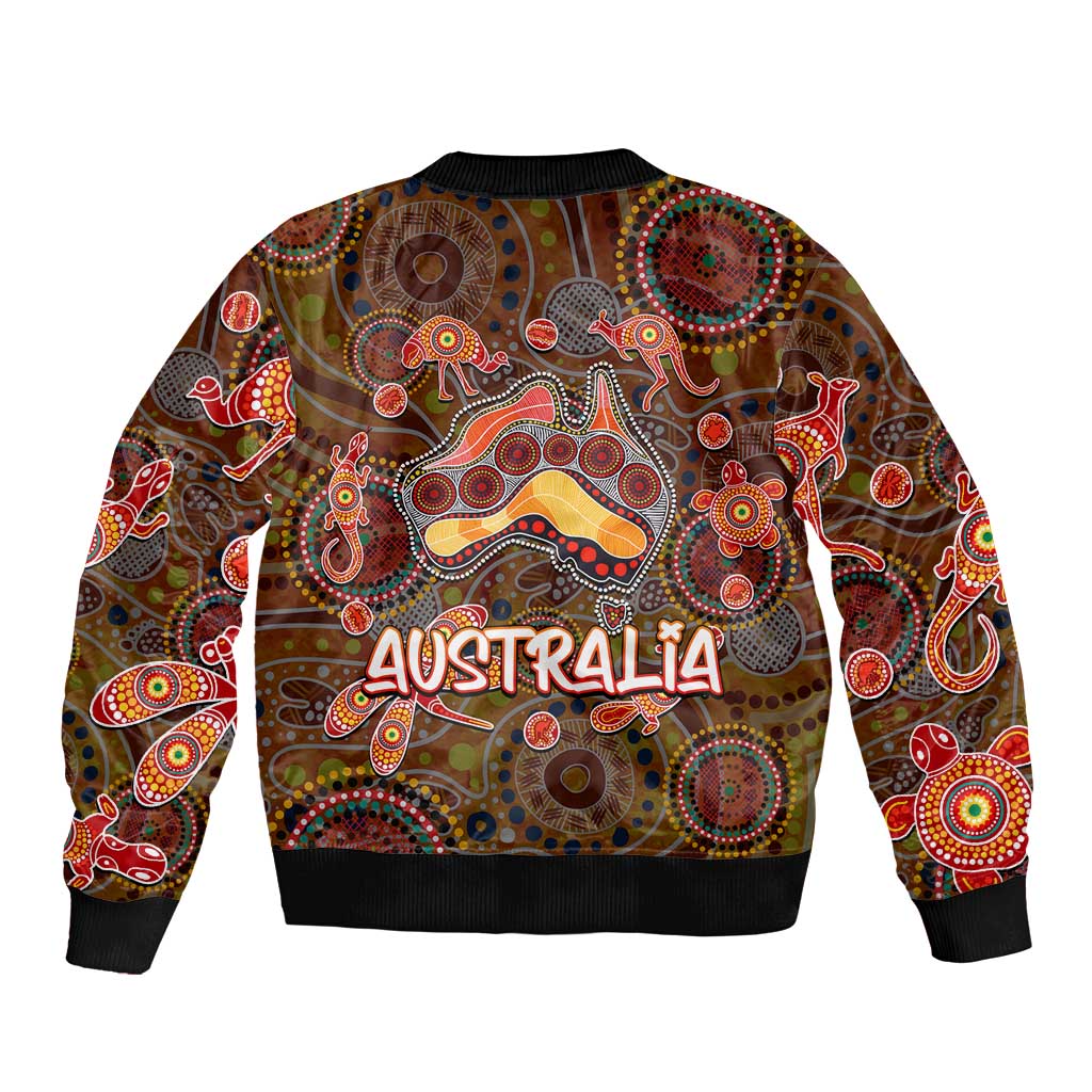 Animal Australia Aboriginal Art Sleeve Zip Bomber Jacket