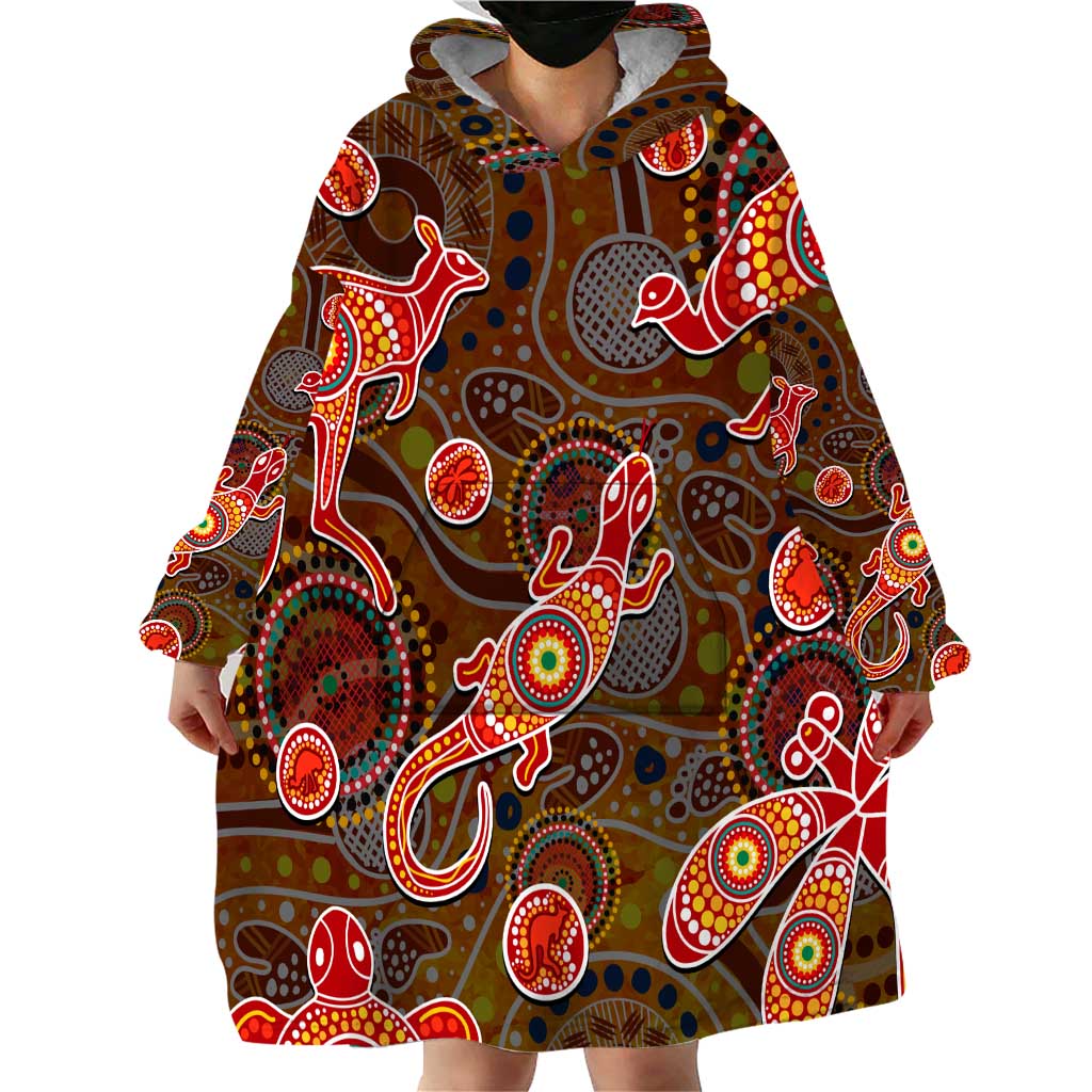Animal Australia Aboriginal Art Wearable Blanket Hoodie