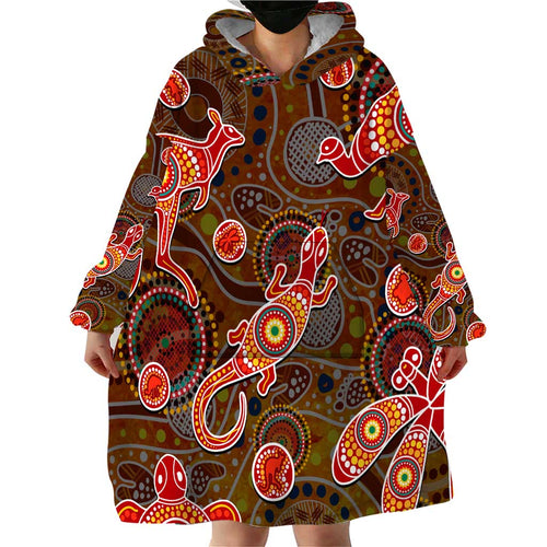 Animal Australia Aboriginal Art Wearable Blanket Hoodie