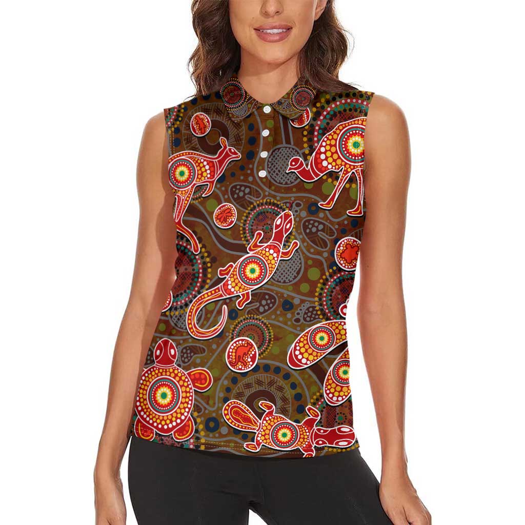 Animal Australia Aboriginal Art Women Sleeveless Polo Shirt