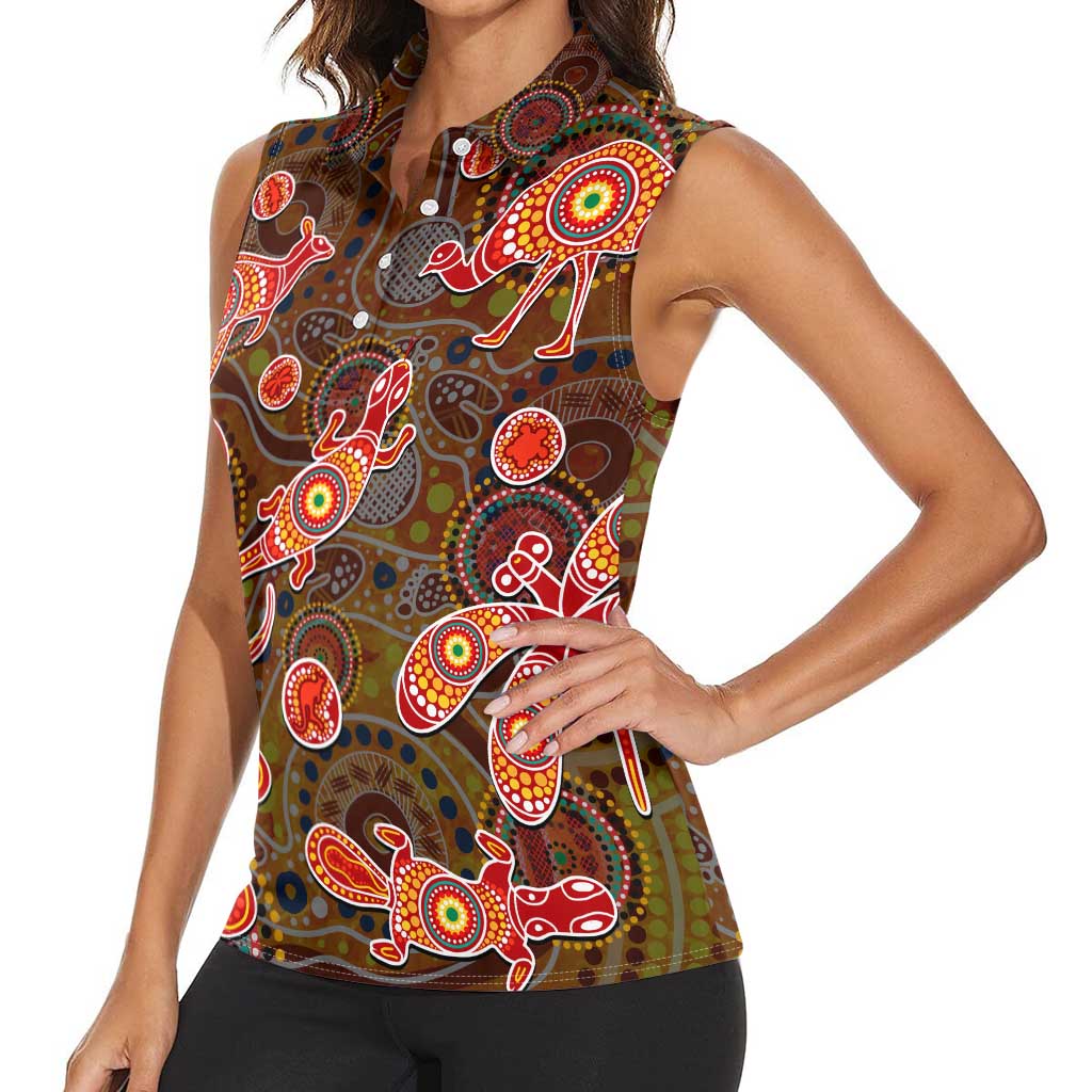 Animal Australia Aboriginal Art Women Sleeveless Polo Shirt