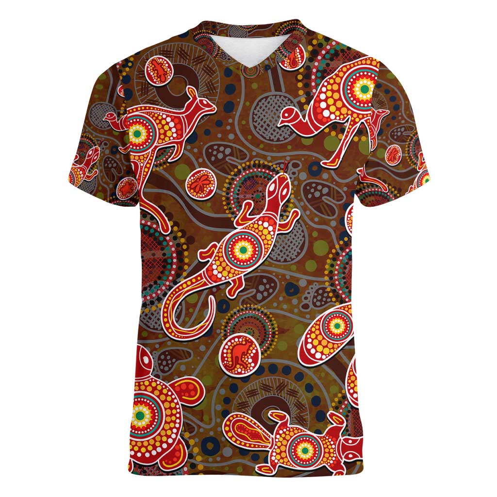 Animal Australia Aboriginal Art Women V-Neck T-Shirt