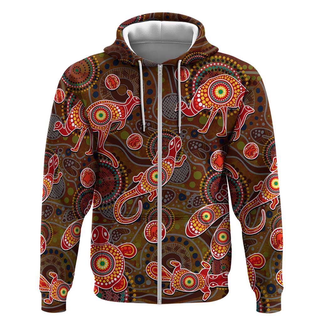 Animal Australia Aboriginal Art Zip Hoodie
