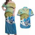 australia-fishing-couples-matching-off-shoulder-maxi-dress-and-hawaiian-shirt-love-fishing-murray-cod-in-aboriginal-art-patterns