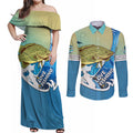 australia-fishing-couples-matching-off-shoulder-maxi-dress-and-long-sleeve-button-shirts-love-fishing-murray-cod-in-aboriginal-art-patterns
