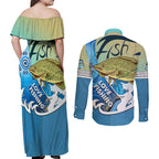 australia-fishing-couples-matching-off-shoulder-maxi-dress-and-long-sleeve-button-shirts-love-fishing-murray-cod-in-aboriginal-art-patterns