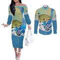 australia-fishing-couples-matching-off-the-shoulder-long-sleeve-dress-and-long-sleeve-button-shirts-love-fishing-murray-cod-in-aboriginal-art-patterns