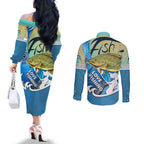 australia-fishing-couples-matching-off-the-shoulder-long-sleeve-dress-and-long-sleeve-button-shirts-love-fishing-murray-cod-in-aboriginal-art-patterns