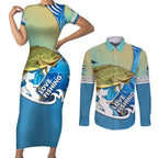 australia-fishing-couples-matching-short-sleeve-bodycon-dress-and-long-sleeve-button-shirts-love-fishing-murray-cod-in-aboriginal-art-patterns