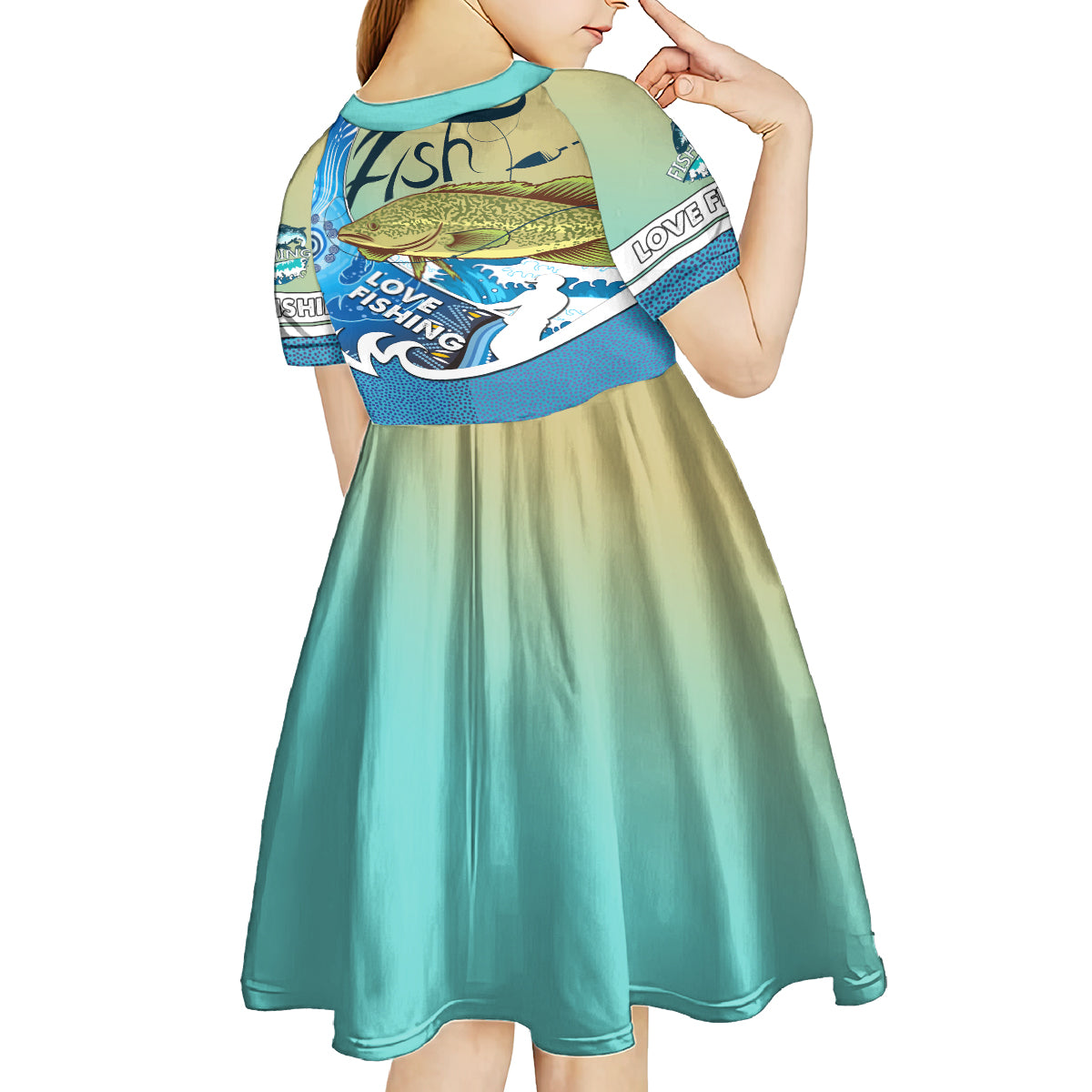 australia-fishing-kid-short-sleeve-dress-love-fishing-murray-cod-in-aboriginal-art-patterns