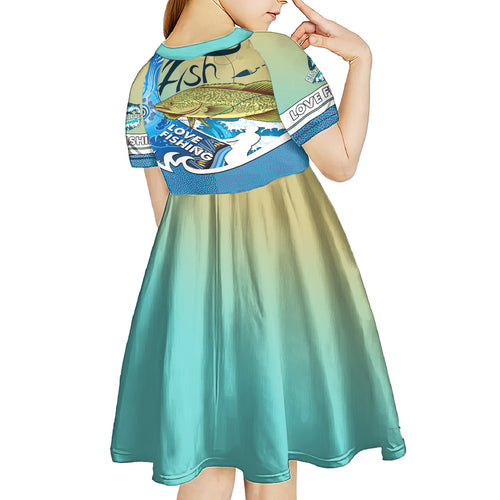 australia-fishing-kid-short-sleeve-dress-love-fishing-murray-cod-in-aboriginal-art-patterns