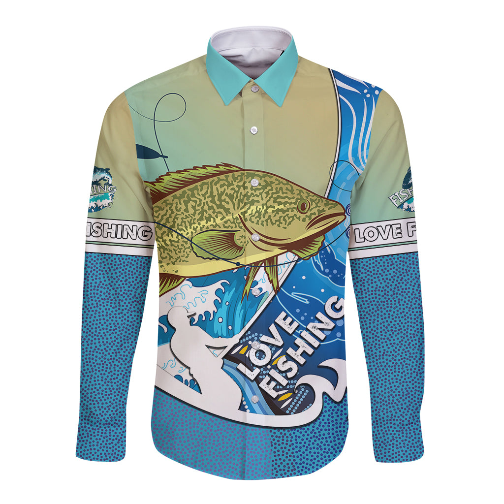 australia-fishing-long-sleeve-button-shirt-love-fishing-murray-cod-in-aboriginal-art-patterns