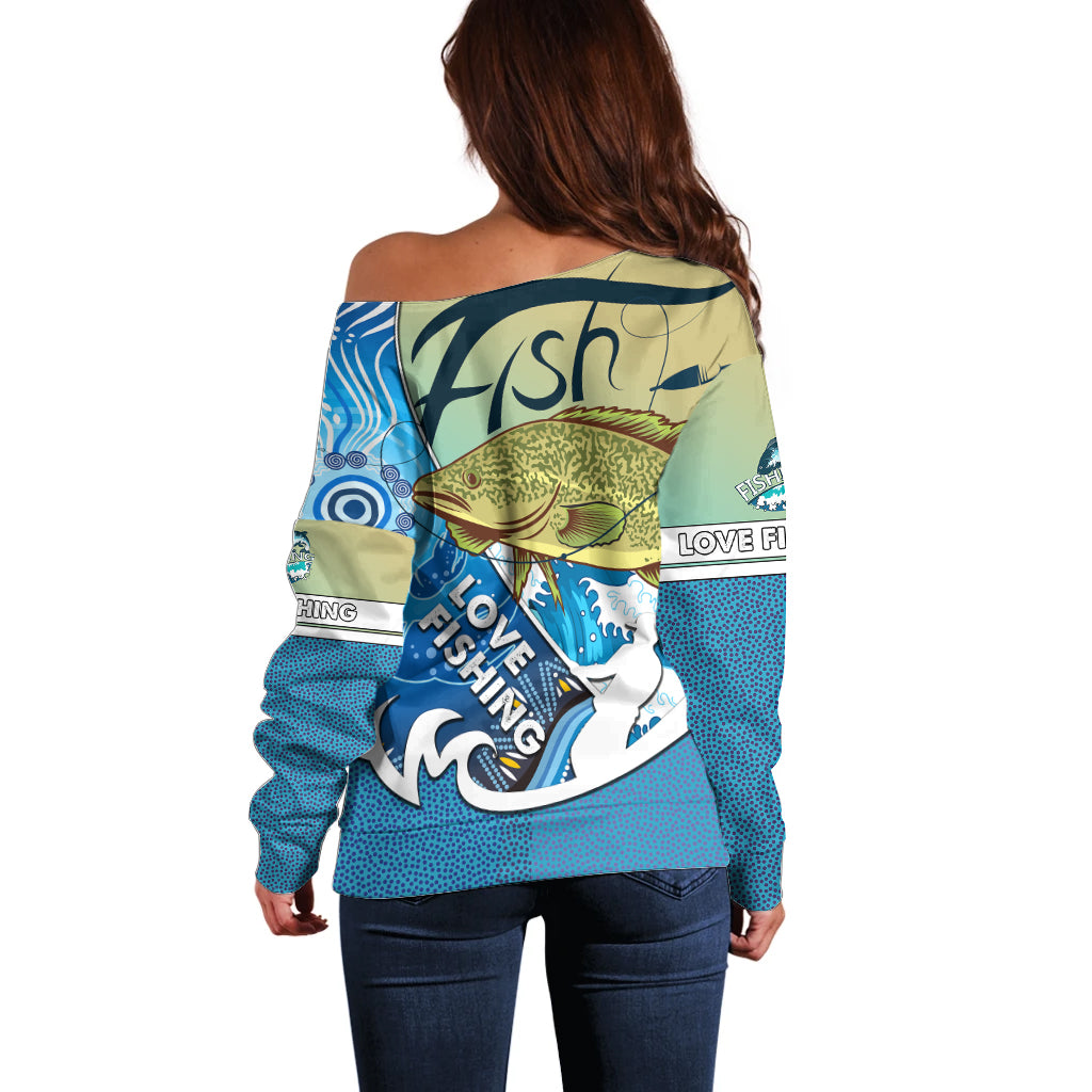 australia-fishing-off-shoulder-sweater-love-fishing-murray-cod-in-aboriginal-art-patterns