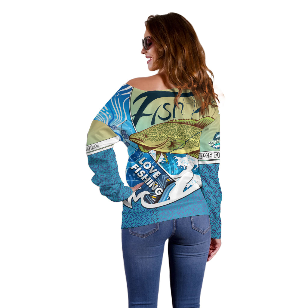 australia-fishing-off-shoulder-sweater-love-fishing-murray-cod-in-aboriginal-art-patterns