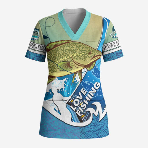 Australia Fishing Scrub Top Love Fishing Murray Cod In Aboriginal Art Patterns - Aussie Hoodie