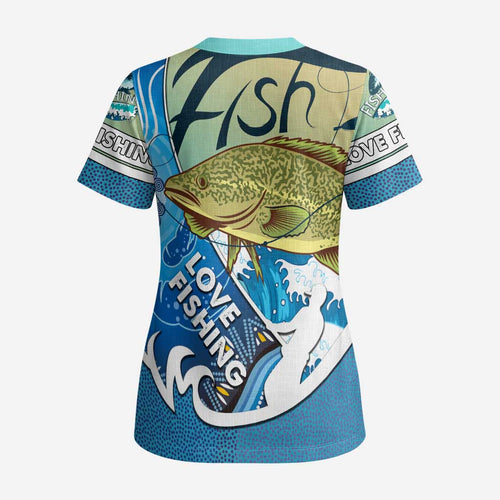 Australia Fishing Scrub Top Love Fishing Murray Cod In Aboriginal Art Patterns - Aussie Hoodie