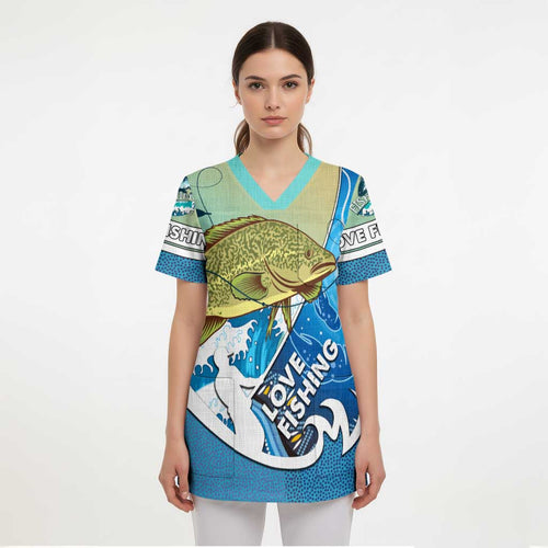 Australia Fishing Scrub Top Love Fishing Murray Cod In Aboriginal Art Patterns - Aussie Hoodie