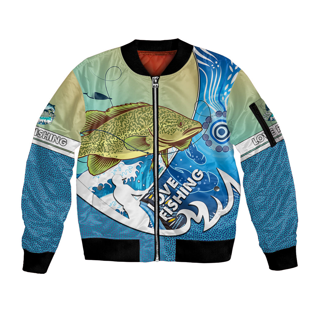 australia-fishing-sleeve-zip-bomber-jacket-love-fishing-murray-cod-in-aboriginal-art-patterns