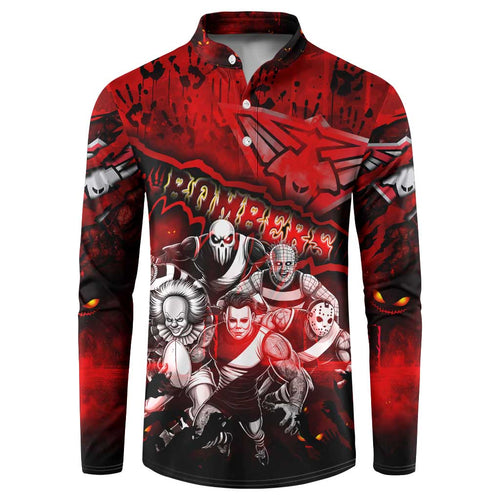 Step Into Horror Domain Bombers Football Button Sweatshirt Halloween Horror Movie Characters - Aussie Hoodie