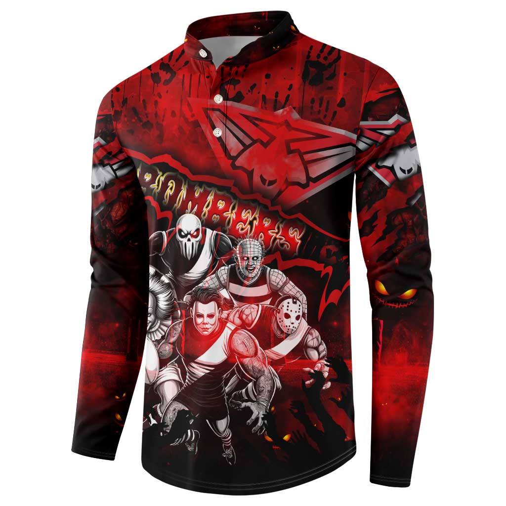 Step Into Horror Domain Bombers Football Button Sweatshirt Halloween Horror Movie Characters - Aussie Hoodie