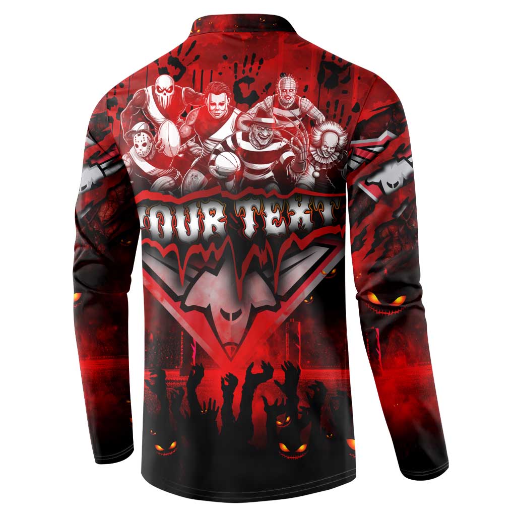 Step Into Horror Domain Bombers Football Button Sweatshirt Halloween Horror Movie Characters - Aussie Hoodie