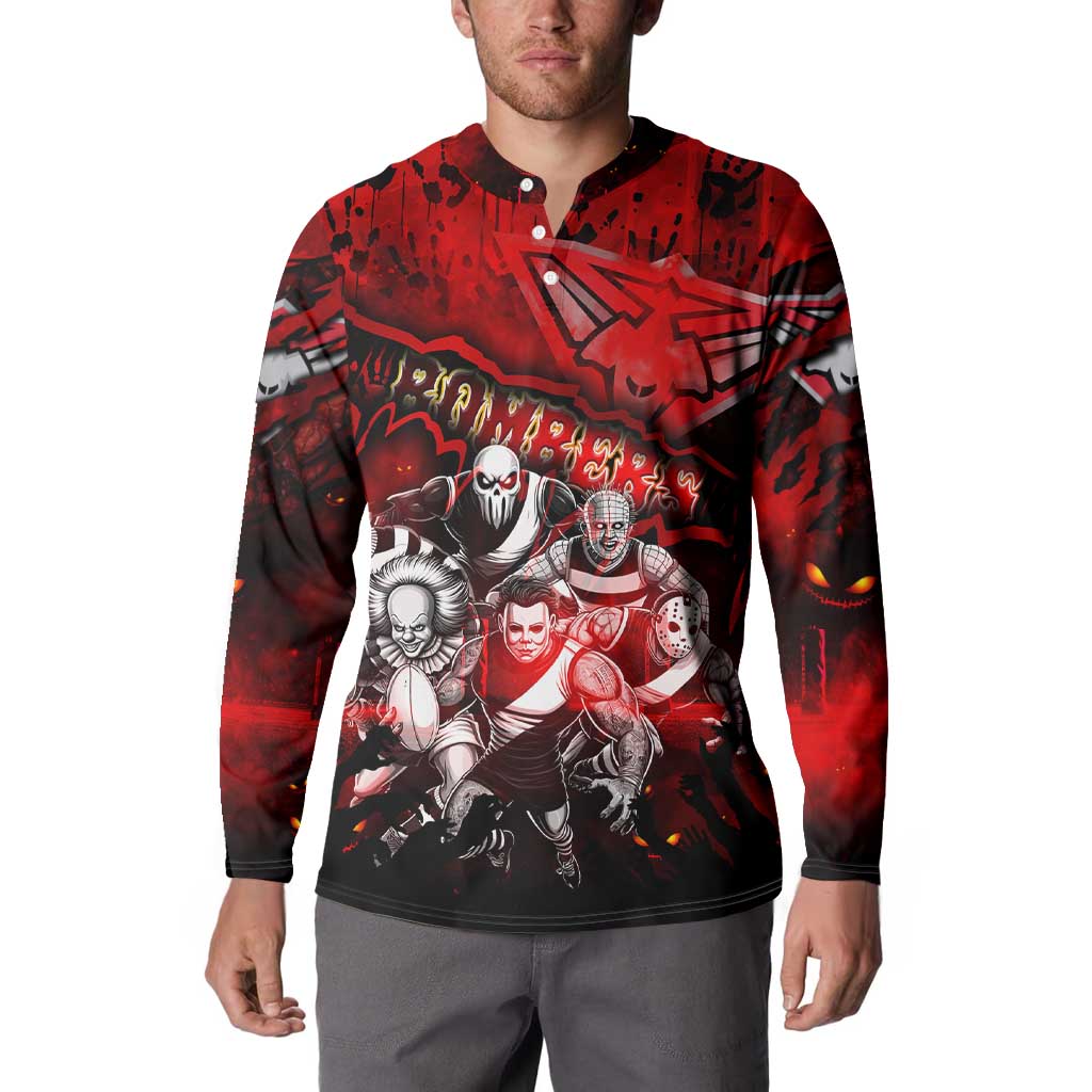 Step Into Horror Domain Bombers Football Button Sweatshirt Halloween Horror Movie Characters - Aussie Hoodie