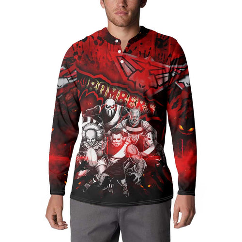 Step Into Horror Domain Bombers Football Button Sweatshirt Halloween Horror Movie Characters - Aussie Hoodie