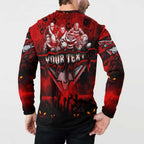 Step Into Horror Domain Bombers Football Button Sweatshirt Halloween Horror Movie Characters - Aussie Hoodie