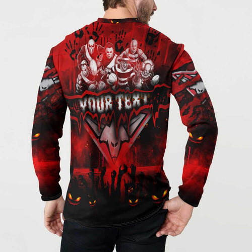 Step Into Horror Domain Bombers Football Button Sweatshirt Halloween Horror Movie Characters - Aussie Hoodie