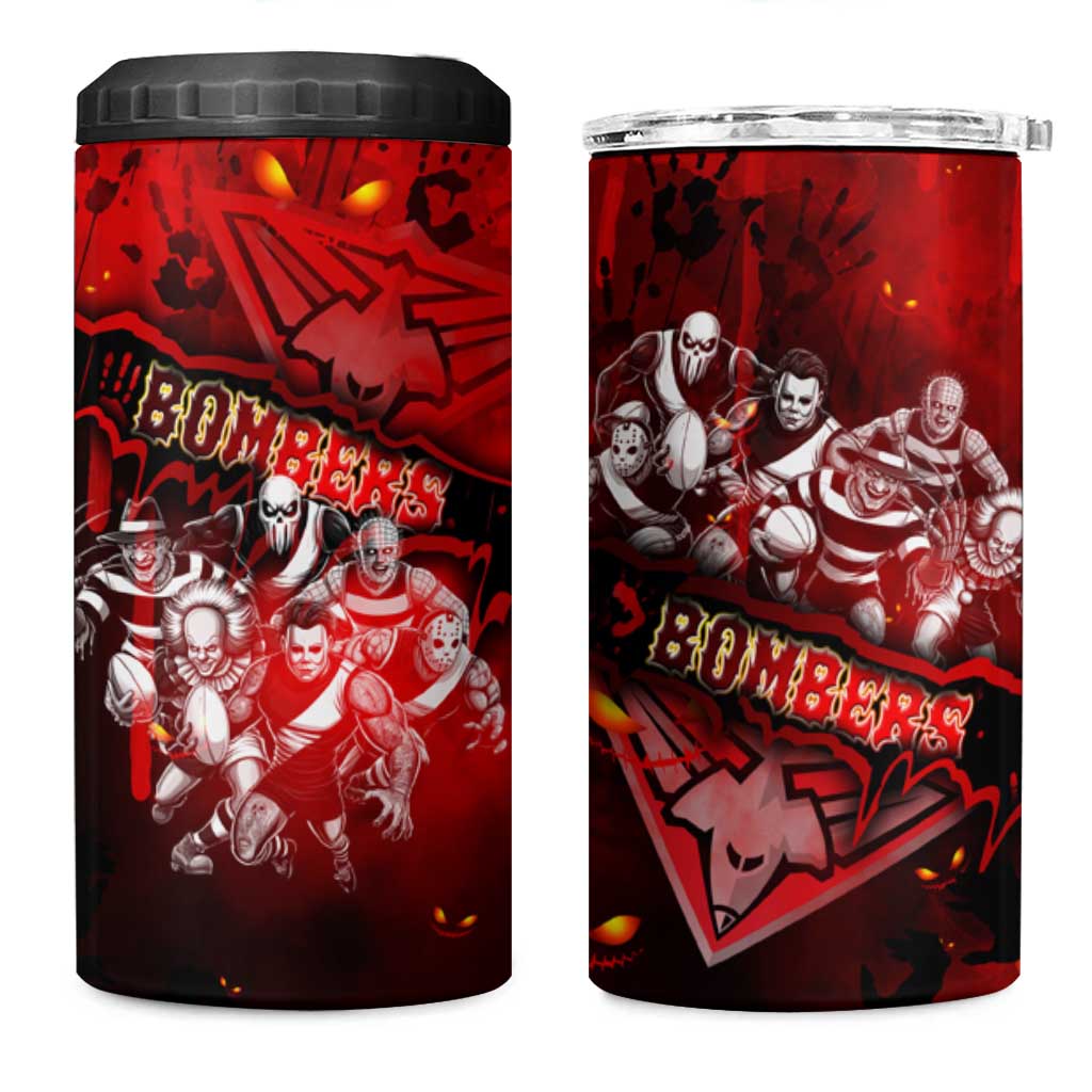 Step Into Horror Domain Bombers Football 4 in 1 Can Cooler Tumbler Halloween Horror Movie Characters - Aussie Hoodie