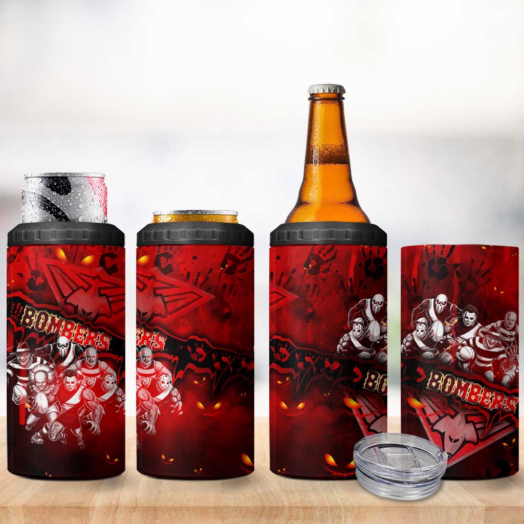 Step Into Horror Domain Bombers Football 4 in 1 Can Cooler Tumbler Halloween Horror Movie Characters - Aussie Hoodie