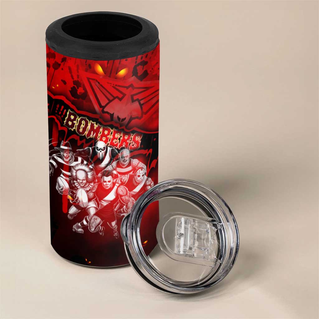 Step Into Horror Domain Bombers Football 4 in 1 Can Cooler Tumbler Halloween Horror Movie Characters - Aussie Hoodie