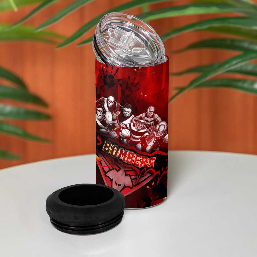 Step Into Horror Domain Bombers Football 4 in 1 Can Cooler Tumbler Halloween Horror Movie Characters - Aussie Hoodie