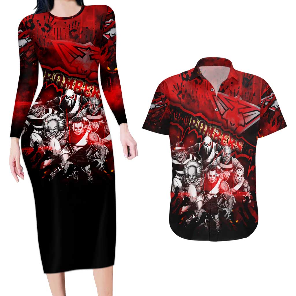 Step Into Horror Domain Bombers Football Couples Matching Long Sleeve Bodycon Dress and Hawaiian Shirt Halloween Horror Movie Characters - Aussie Hoodie