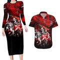 Step Into Horror Domain Bombers Football Couples Matching Long Sleeve Bodycon Dress and Hawaiian Shirt Halloween Horror Movie Characters - Aussie Hoodie
