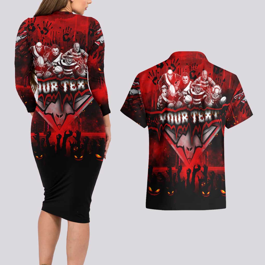 Step Into Horror Domain Bombers Football Couples Matching Long Sleeve Bodycon Dress and Hawaiian Shirt Halloween Horror Movie Characters - Aussie Hoodie