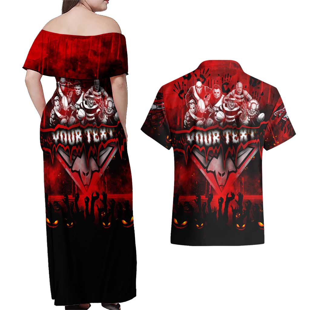Step Into Horror Domain Bombers Football Couples Matching Off Shoulder Maxi Dress and Hawaiian Shirt Halloween Horror Movie Characters - Aussie Hoodie