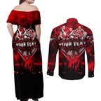 Step Into Horror Domain Bombers Football Couples Matching Off Shoulder Maxi Dress and Long Sleeve Button Shirt Halloween Horror Movie Characters - Aussie Hoodie