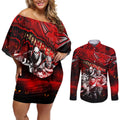 Step Into Horror Domain Bombers Football Couples Matching Off Shoulder Short Dress and Long Sleeve Button Shirt Halloween Horror Movie Characters - Aussie Hoodie