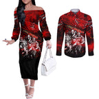 Step Into Horror Domain Bombers Football Couples Matching Off The Shoulder Long Sleeve Dress and Long Sleeve Button Shirt Halloween Horror Movie Characters - Aussie Hoodie