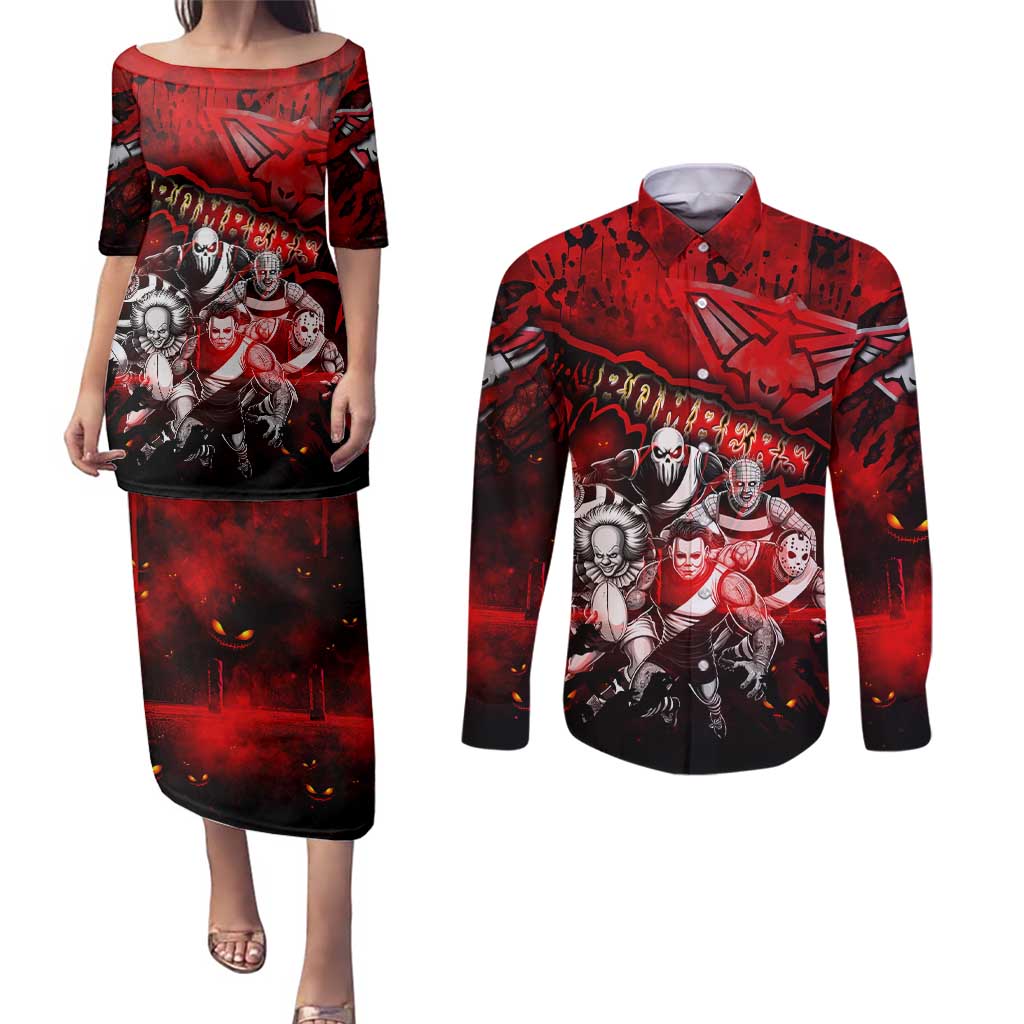 Step Into Horror Domain Bombers Football Couples Matching Puletasi and Long Sleeve Button Shirt Halloween Horror Movie Characters - Aussie Hoodie