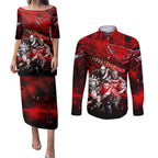 Step Into Horror Domain Bombers Football Couples Matching Puletasi and Long Sleeve Button Shirt Halloween Horror Movie Characters - Aussie Hoodie