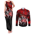 Step Into Horror Domain Bombers Football Couples Matching Tank Maxi Dress and Long Sleeve Button Shirt Halloween Horror Movie Characters - Aussie Hoodie