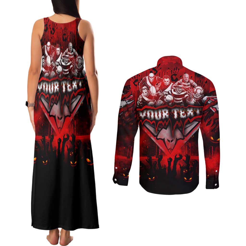 Step Into Horror Domain Bombers Football Couples Matching Tank Maxi Dress and Long Sleeve Button Shirt Halloween Horror Movie Characters - Aussie Hoodie