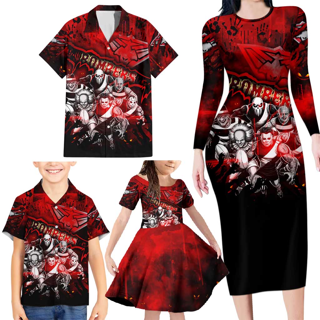 Step Into Horror Domain Bombers Football Family Matching Long Sleeve Bodycon Dress and Hawaiian Shirt Halloween Horror Movie Characters - Aussie Hoodie