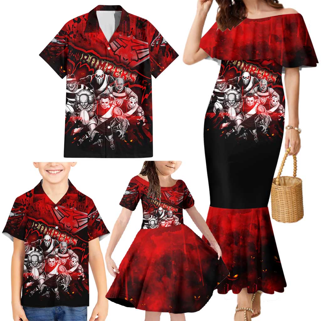 Step Into Horror Domain Bombers Football Family Matching Mermaid Dress and Hawaiian Shirt Halloween Horror Movie Characters - Aussie Hoodie
