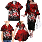 Step Into Horror Domain Bombers Football Family Matching Off The Shoulder Long Sleeve Dress and Hawaiian Shirt Halloween Horror Movie Characters - Aussie Hoodie