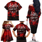 Step Into Horror Domain Bombers Football Family Matching Off The Shoulder Long Sleeve Dress and Hawaiian Shirt Halloween Horror Movie Characters - Aussie Hoodie