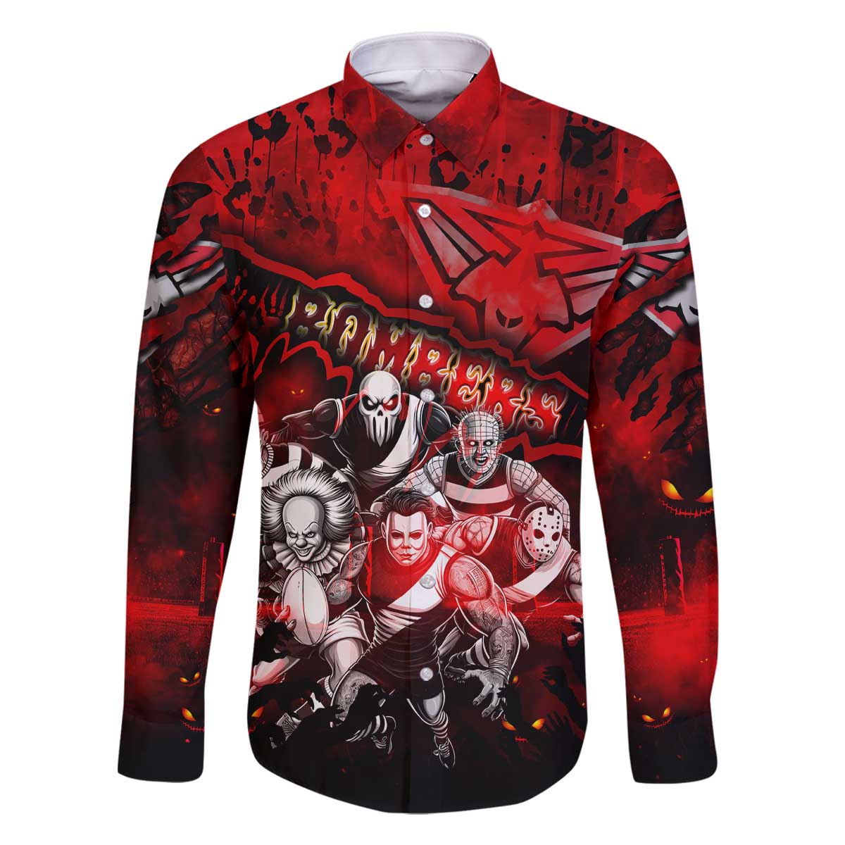 Step Into Horror Domain Bombers Football Family Matching Off The Shoulder Long Sleeve Dress and Hawaiian Shirt Halloween Horror Movie Characters - Aussie Hoodie