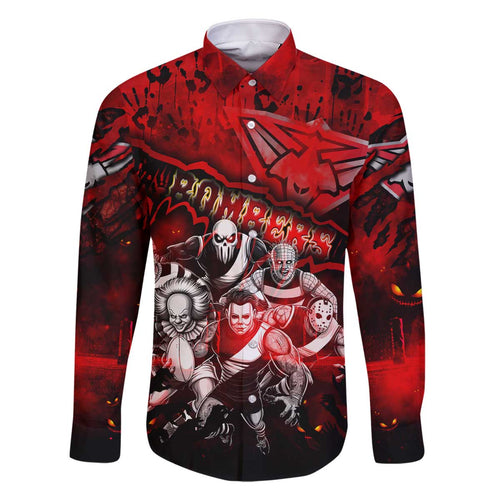 Step Into Horror Domain Bombers Football Family Matching Off The Shoulder Long Sleeve Dress and Hawaiian Shirt Halloween Horror Movie Characters - Aussie Hoodie